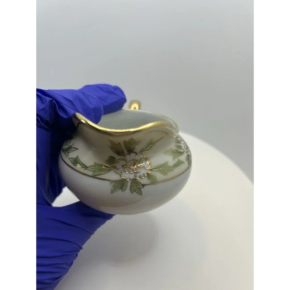 Nippon Floral Hand Painted Porcelain Creamer & Sugar Set W/Lid Vintage